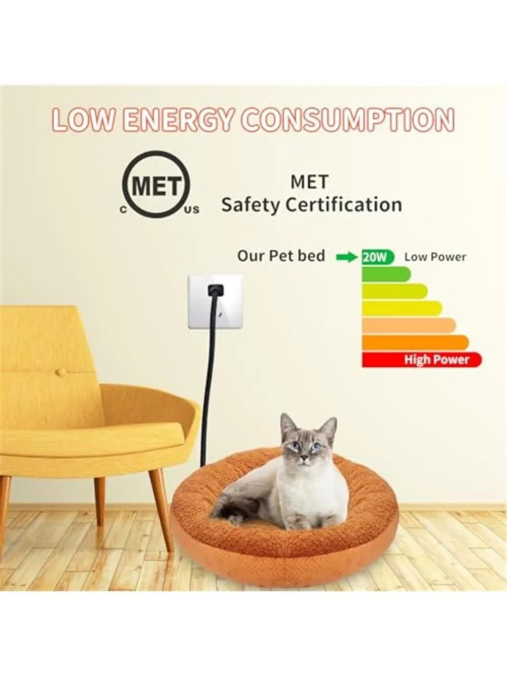 Heated Cat Bed Pet Heating Pad Self Warming Round Cat Dog Bed Small Pets